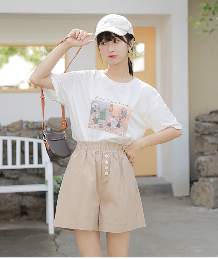 Breasted lovely tops elastic waist shorts 2pcs set