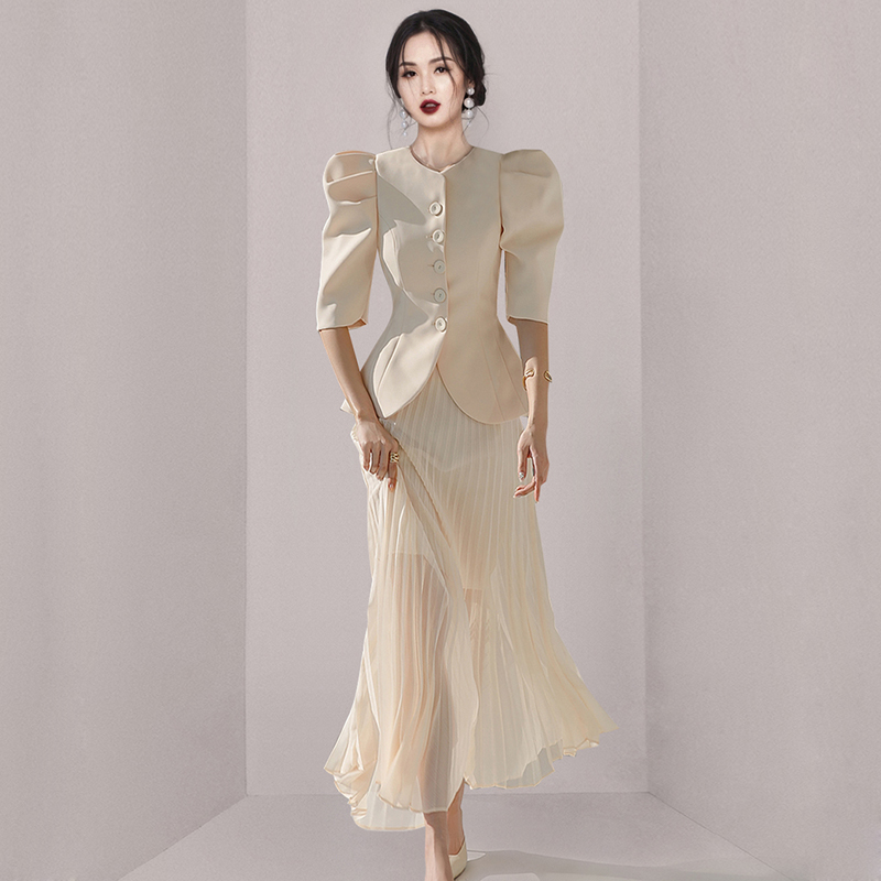 Pleated Korean style coat fashion business suit 2pcs set for women