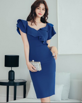 Sexy package hip lotus leaf edges dress for women