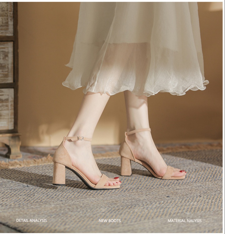All-match high-heeled open toe middle-heel broadcloth sandals