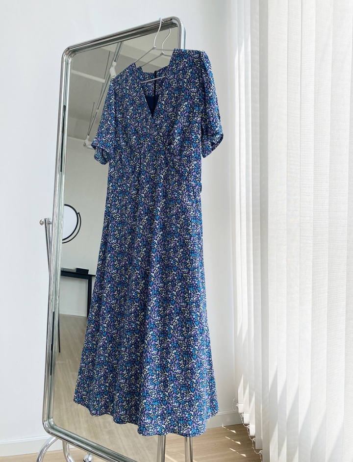 Floral summer retro V-neck pinched waist painting dress