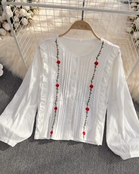Korean style lantern shirt beautiful embroidery tops
