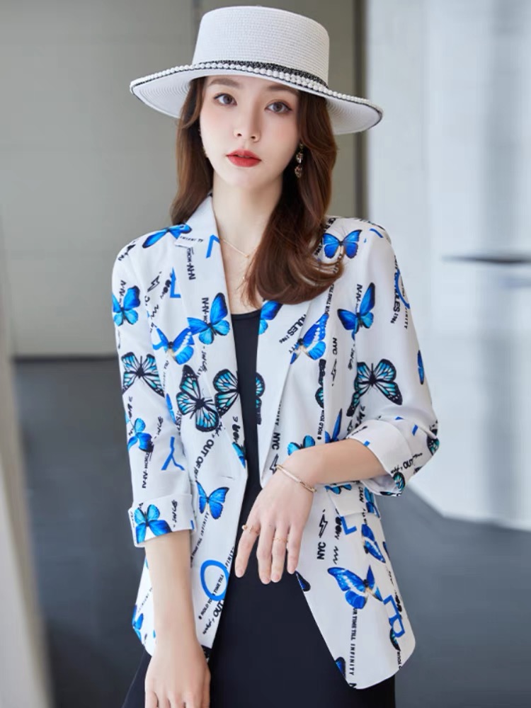 Spring printing business suit satin coat for women