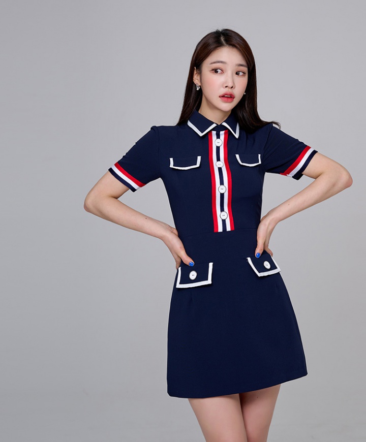 Mixed colors slim summer pocket Korean style dress