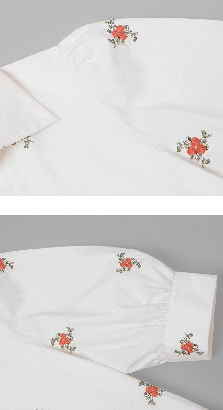 White embroidered dress temperament puff sleeve shirt