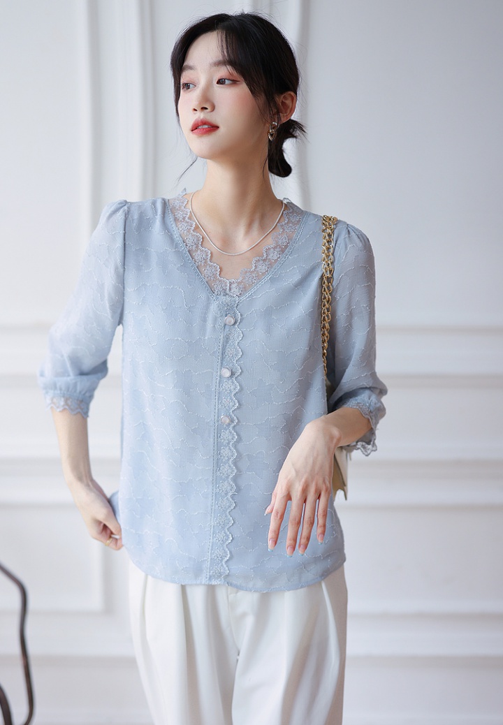 V-neck loose tops Cover belly spring chiffon shirt