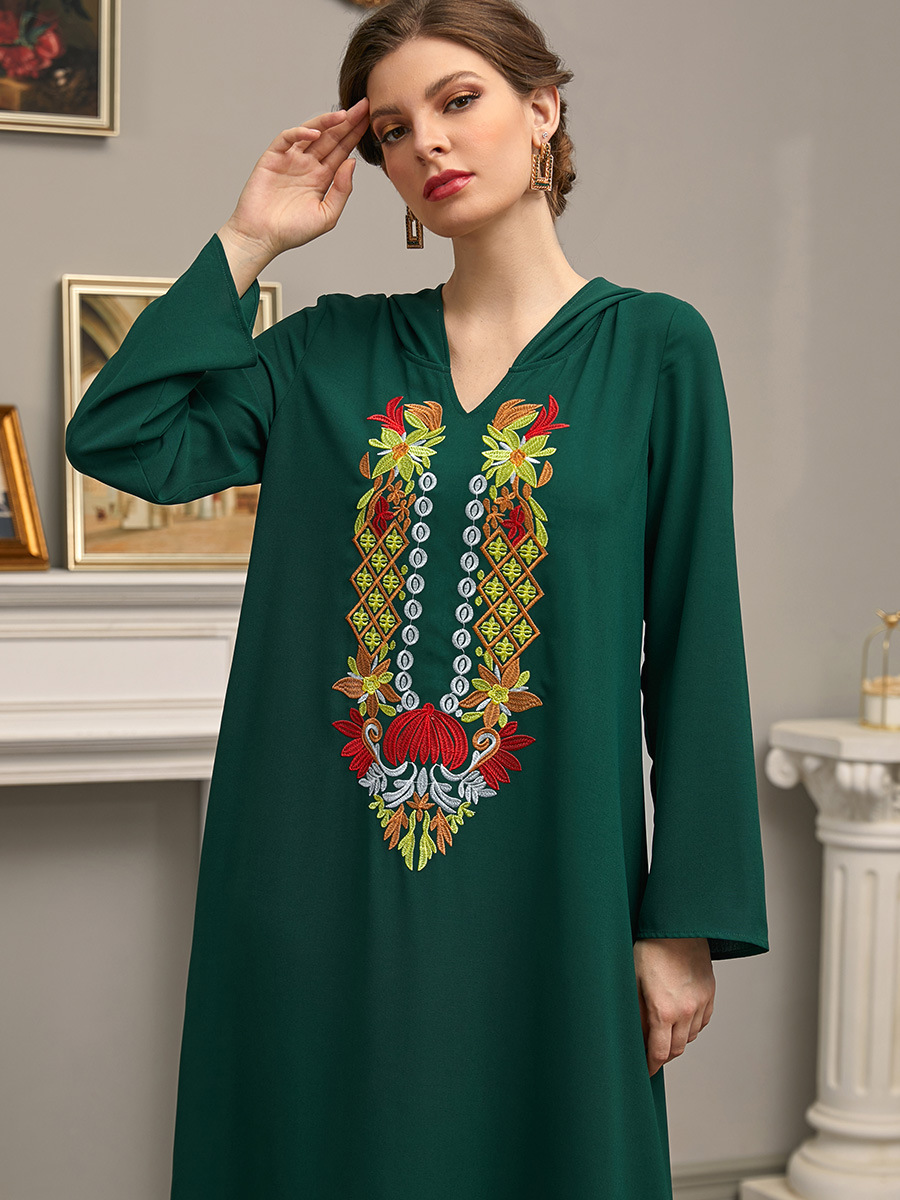 Fine flowers embroidery fashion long dress for women
