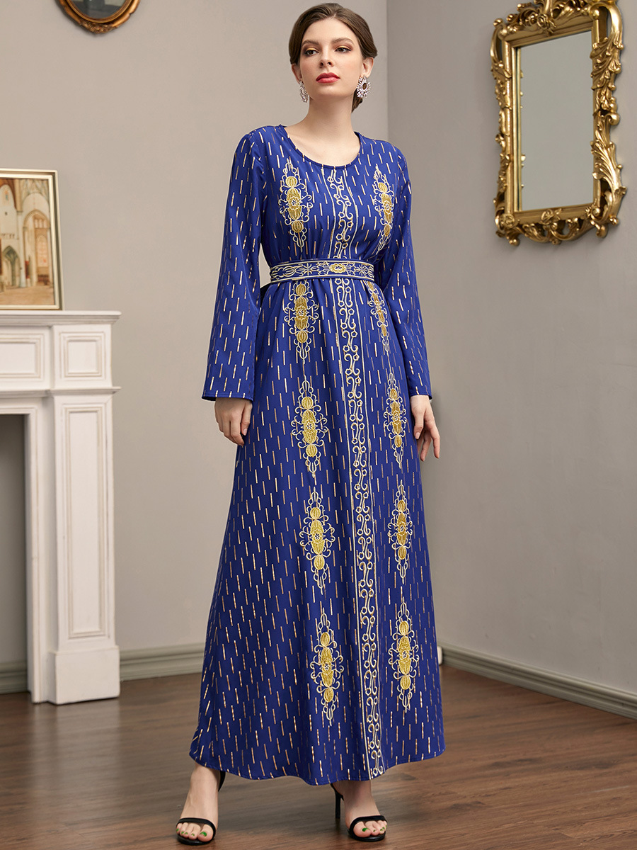 Fashion gold embroidery fine long dress for women