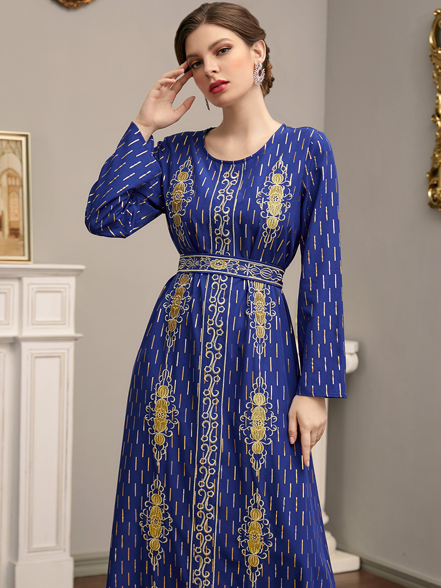 Fashion gold embroidery fine long dress for women