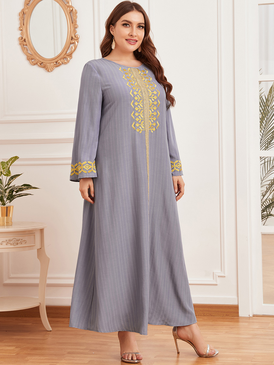 Fold long sleeve city embroidery long dress for women