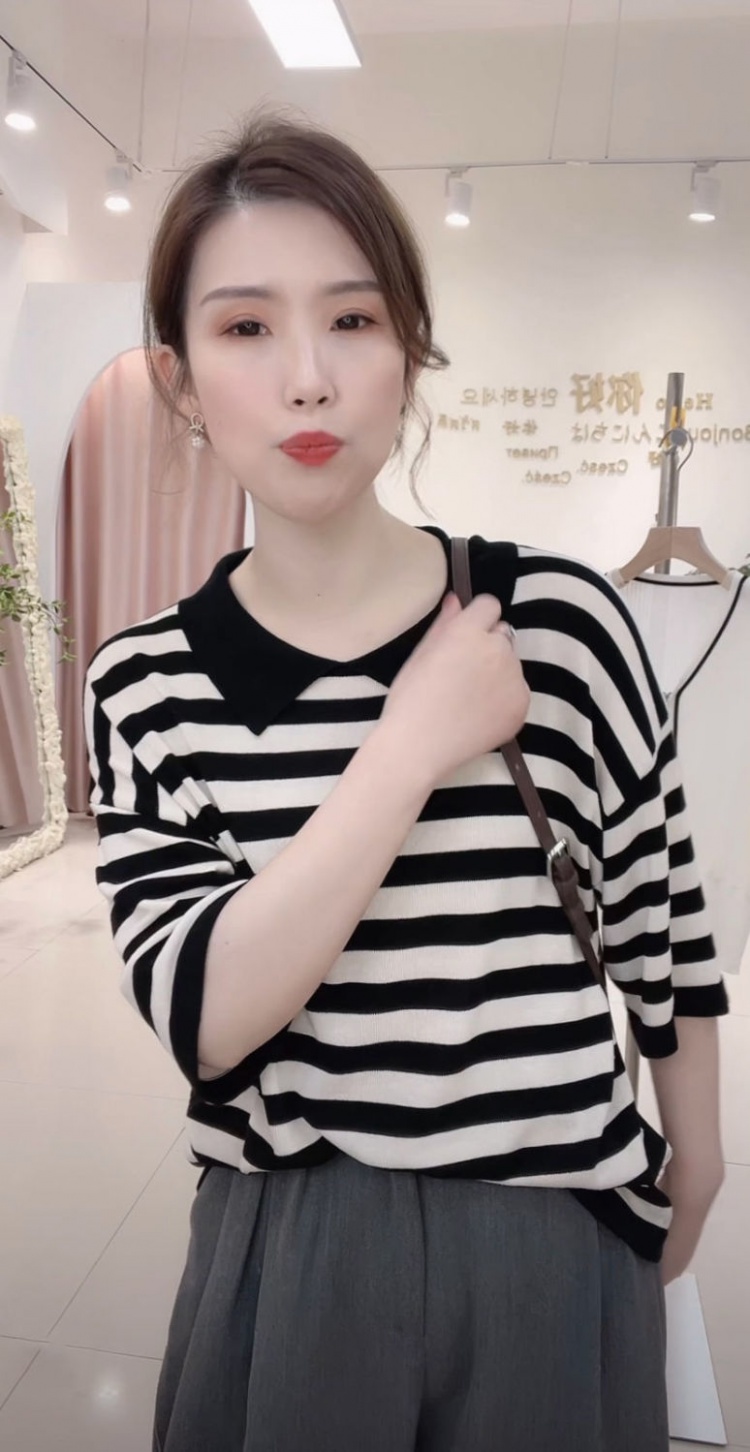 Pullover knitted loose doll collar summer stripe tops