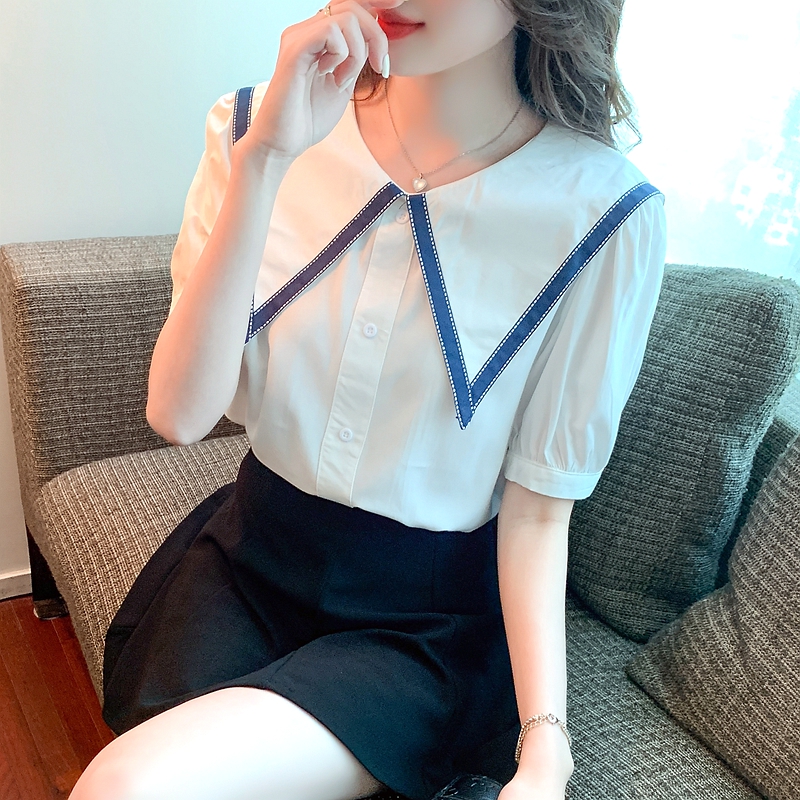 Doll collar France style tops white unique shirt for women