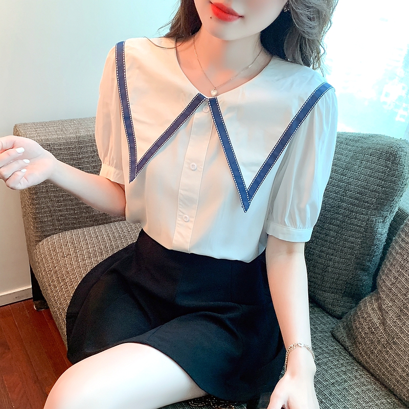 Doll collar France style tops white unique shirt for women
