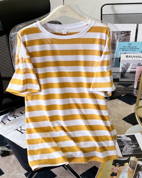 Loose summer stripe short sleeve long T-shirt for women