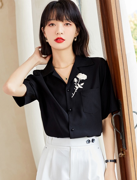 Embroidery black business suit retro summer shirt