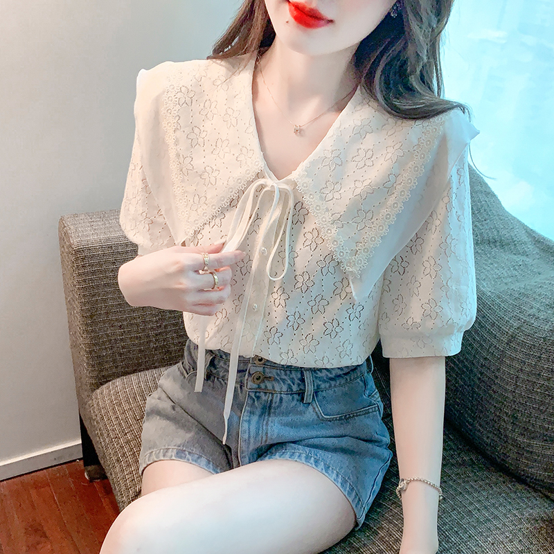 Lace short sleeve tops Korean style summer shirt for women
