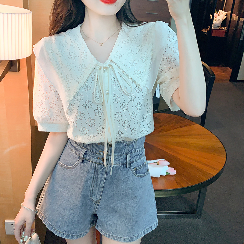 Lace short sleeve tops Korean style summer shirt for women
