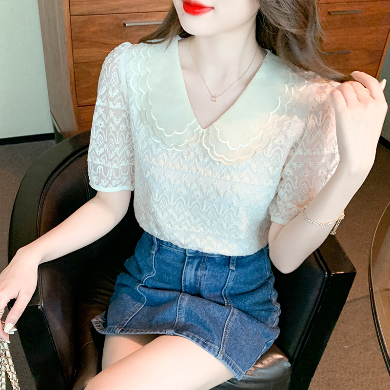 Lace doll collar shirts summer shirt for women