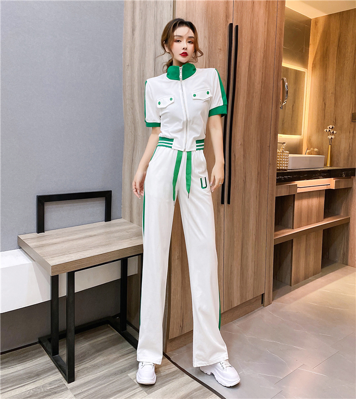 Casual sports tops Western style summer long pants a set