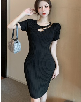 European style hollow tight chain knitted dress