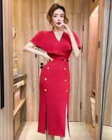 Slim temperament dress double-breasted long dress
