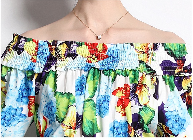 Lantern sleeve printing retro summer big skirt dress