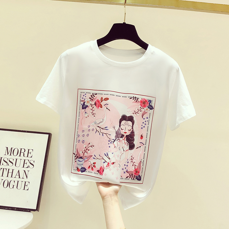 Real silk printing tops silk short sleeve T-shirt for women