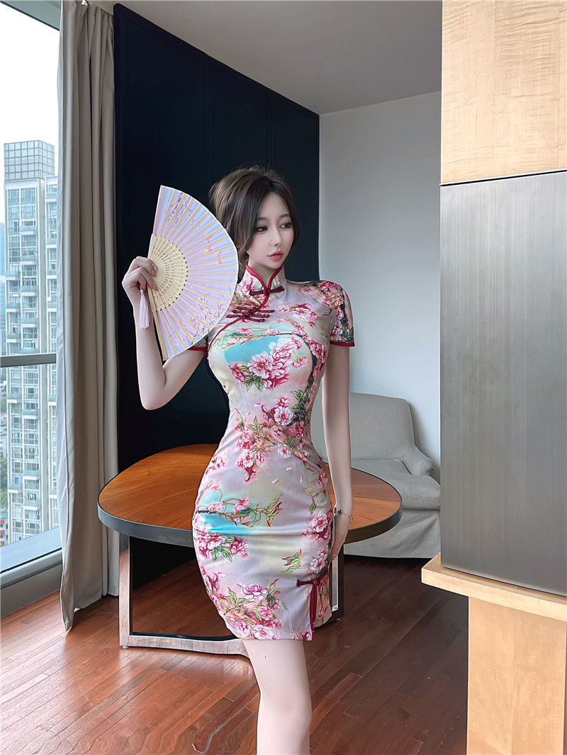 Retro slim cheongsam package hip printing dress