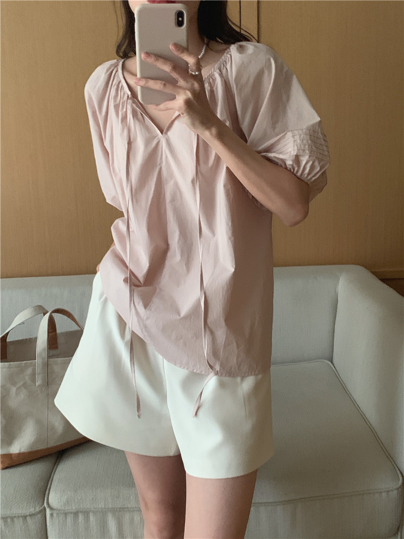 Short sleeve simple Korean style pure shirt
