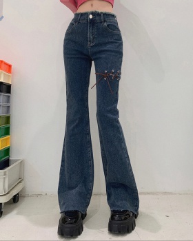 Irregular slim long pants summer burr jeans for women