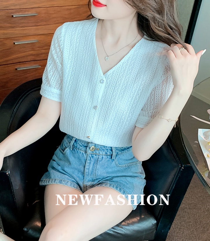 Short sleeve summer tops lace shirts for women