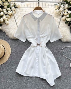 Single-breasted temperament dress white shirt for women