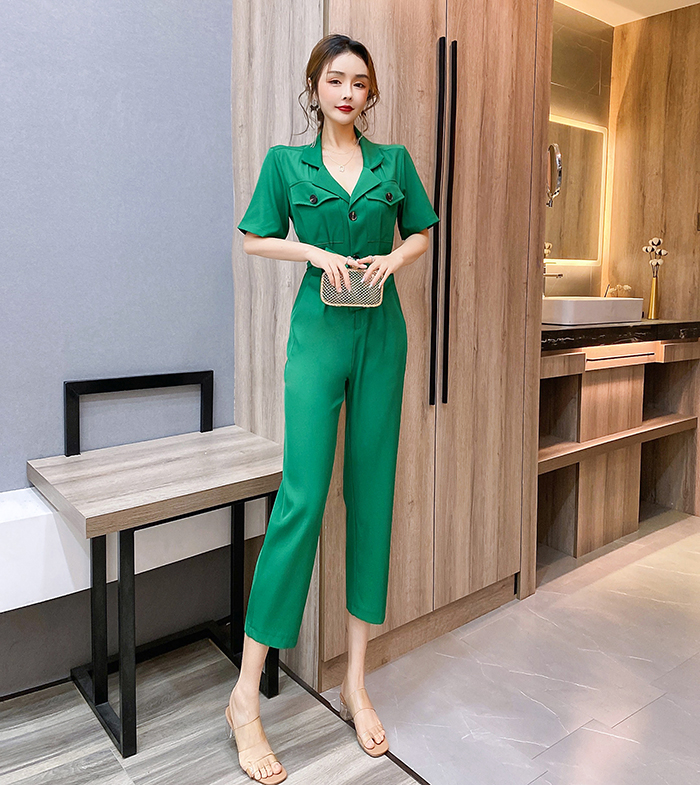 Slim pinched waist long pants single-breasted jumpsuit
