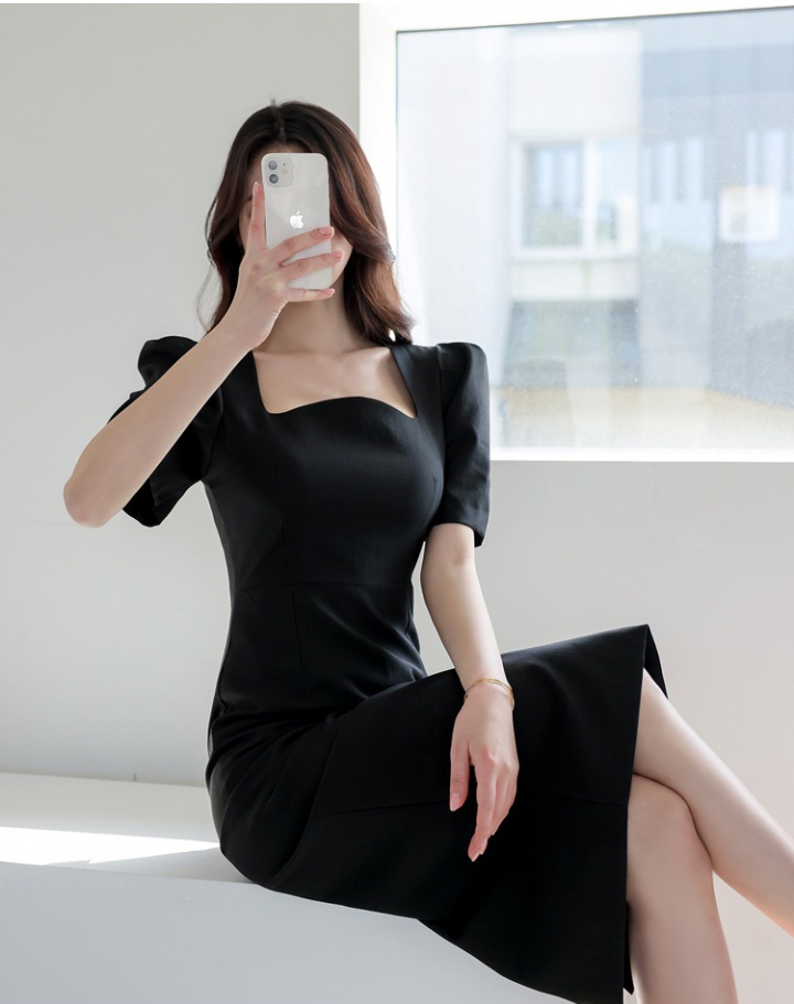 Korean style simple long dress slim summer dress