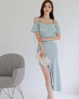 Fashion elegant temperament slim flat shoulder dress
