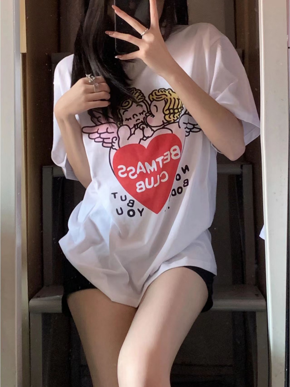 Casual summer tops angel printing T-shirt for women