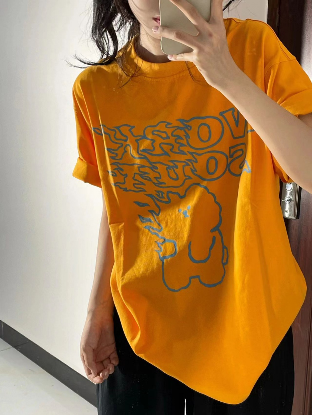 Summer orange short sleeve loose pure cotton T-shirt