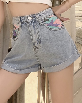 Personality burr shorts high waist loose short jeans