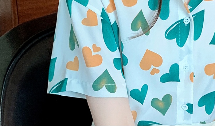 Chiffon summer retro tops loose printing shirt for women