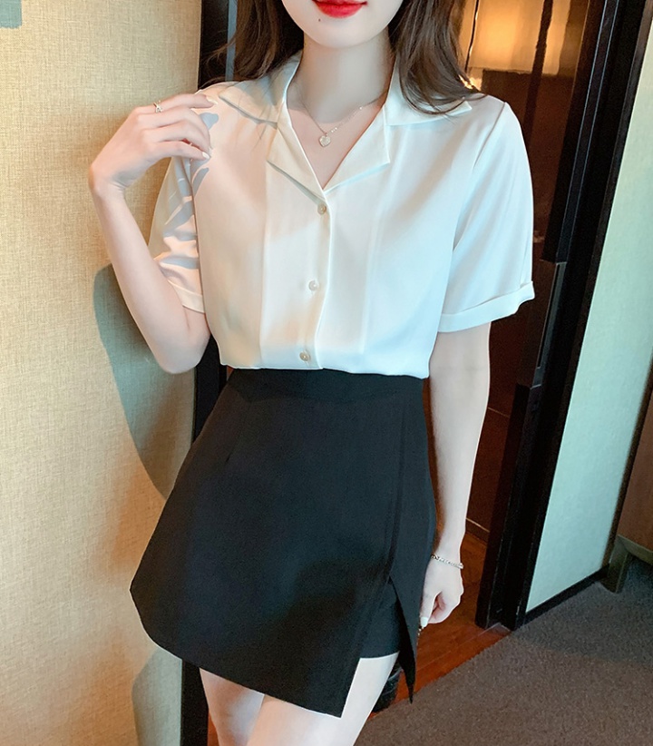 Satin loose shirt Japanese style white tops for women