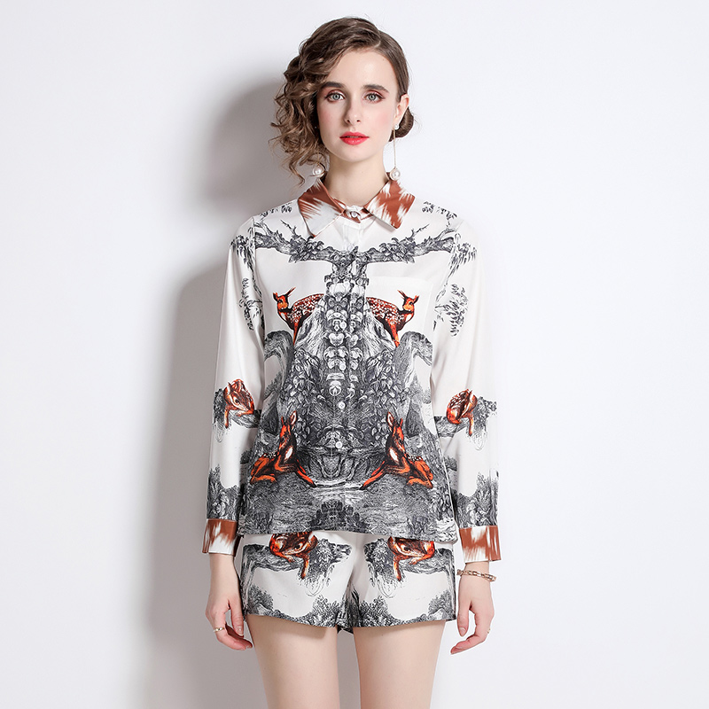 Loose fawn shirt all-match fashion shorts a set