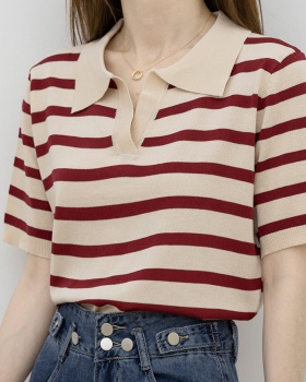 Stripe red loose T-shirt summer short sweater for women
