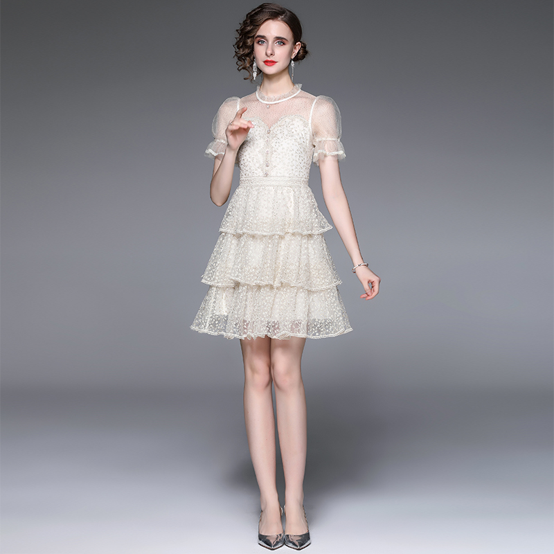 Gauze lace embroidery summer fashion and elegant dress