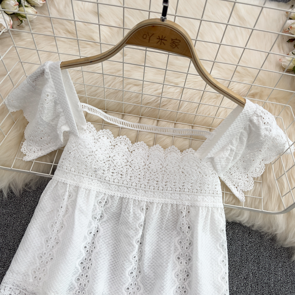 Short summer lace shirt all-match crochet tops for women