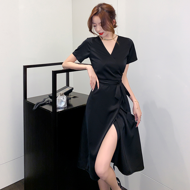 Black exceed knee dress frenum long dress