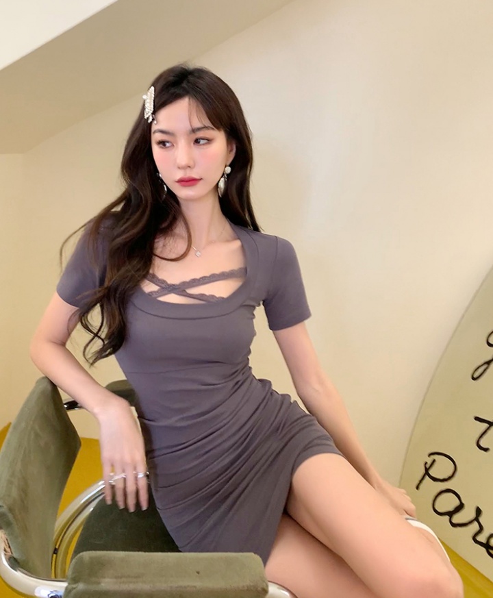 Fold chest cross tight lace summer dress for women