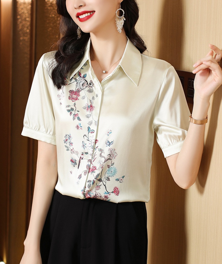 Short sleeve silk shirt summer slim tops for women