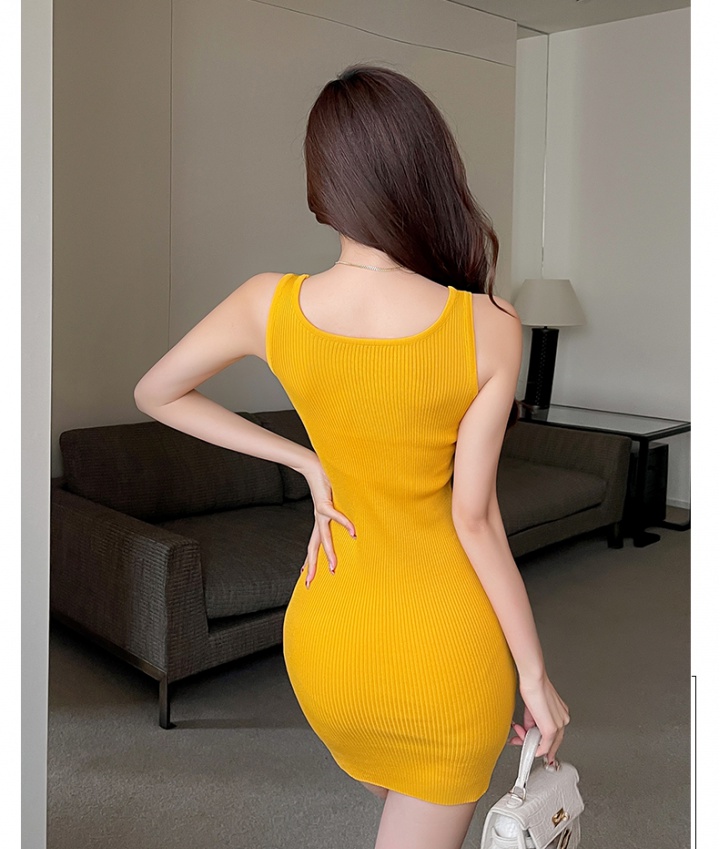 Knitted sexy slim dress U-neck package hip T-back