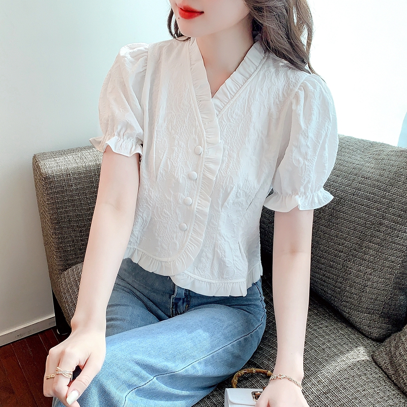 White summer tops France style unique shirt for women