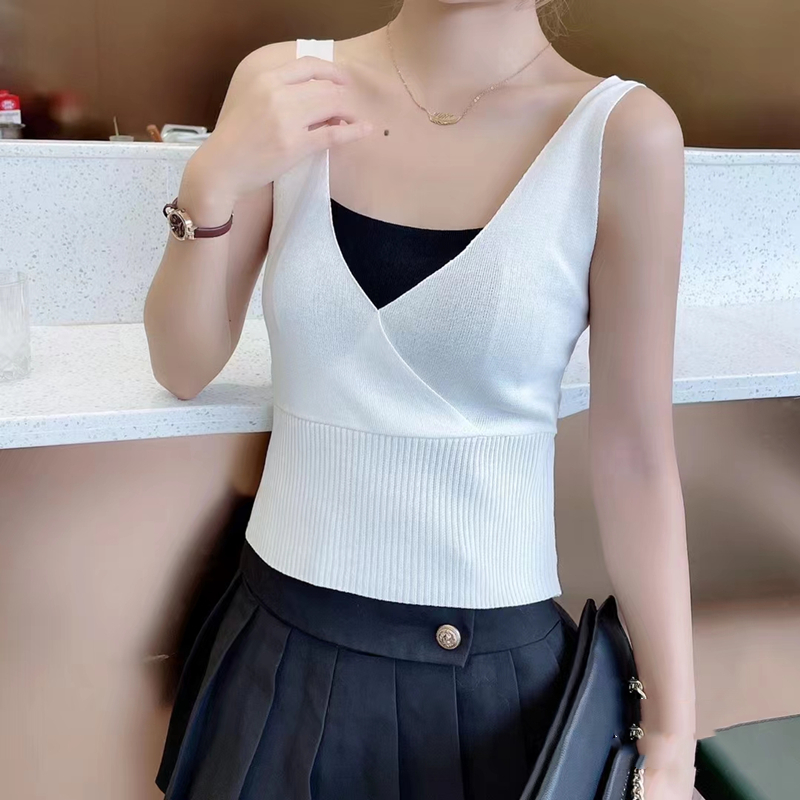 Knitted slim tops short vest for women